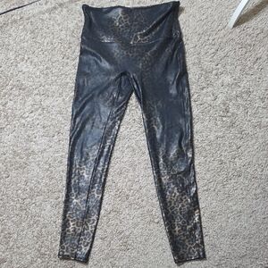 SPANX Leopard Print Leggings - Black and Brown, Size XL/TG